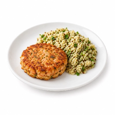 Fit AF Lean Wild Salmon Cake with Herbed Quinoa