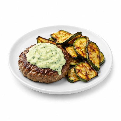 Fit AF Performance Bison Burger with Avocado Ranch & Roasted Zucchini Skins