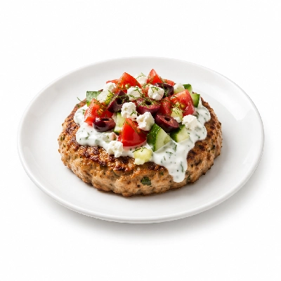 Fit AF Performance Bunless Mediterranean Turkey Burger with Lemon Dill Yogurt Sauce