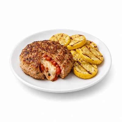 Fit AF Performance Bunless Pizza Stuffed Turkey Burger with Grilled Squash