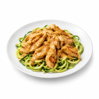 Fit AF Performance Chicken Satay with Peanut-Coconut Thai Sauce Over Zoodles