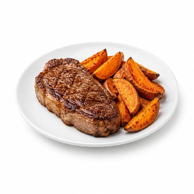 Fit AF Performance Grass-Fed Steak Frites with Roasted Sweet Potato Wedges