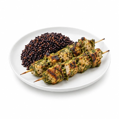 Fit AF Performance Grilled Chimichurri Chicken Skewers with Forbidden Rice