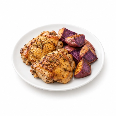 Fit AF Performance Grilled Rosemary Chicken Thighs with Roasted Okinawan Sweet Potatoes