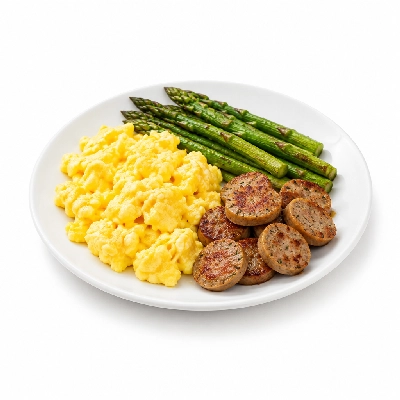 Fit AF Performance Organic Egg Scramble with Roasted Asparagus Spears & Apple Turkey Sausage