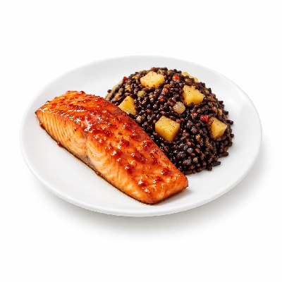 Fit AF Performance Sweet Chili Glazed Wild Salmon with Pineapple Fried Black Rice
