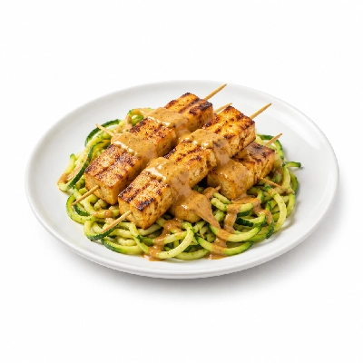 Fit AF Performance Tofu Satay with Peanut-Coconut Thai Sauce Over Zoodles