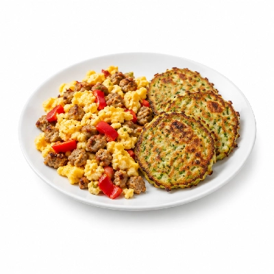 Fit AF Performance Western Breakfast Scramble with Zucchini Fritters
