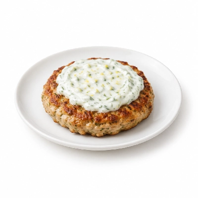 Fit AF Signature Bunless Mediterranean Turkey Burger with Lemon Dill Yogurt Sauce