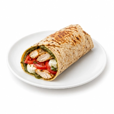 Fit AF Signature Caprese Chicken Wrap with Basil Pesto Aioli on Sprouted Grain