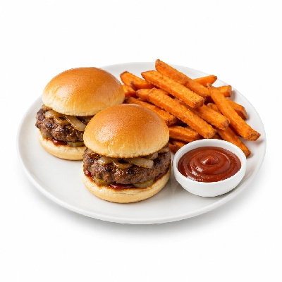 Fit AF Signature Grass-Fed Beef Sliders with Sweet Potato Fries & Chipotle Ketchup