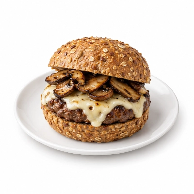 Fit AF Signature Grilled Mushroom Swiss Wild Boar Burger on Sprouted Grain