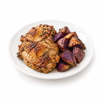 Fit AF Signature Grilled Rosemary Chicken Thighs with Roasted Okinawan Sweet Potatoes