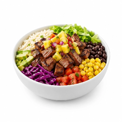 Fit AF Signature Grilled Steak Burrito Bowl with Pineapple Salsa