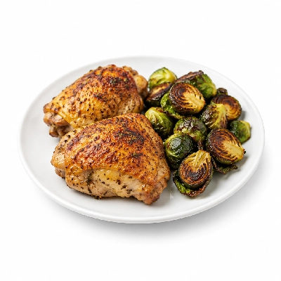 Fit AF Signature Herb Roasted Free-Range Chicken Thighs with Charred Balsamic Brussels Sprouts