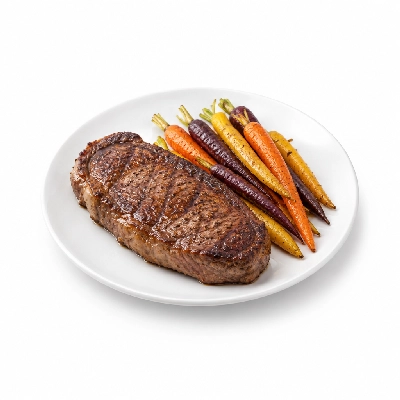 Fit AF Signature Low Carb Grass-Fed Steak with Thyme Roasted Rainbow Carrots