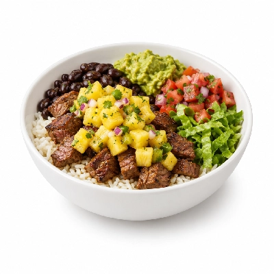 Fit AF Signature Low Carb Steak Burrito Bowl with Pineapple Salsa