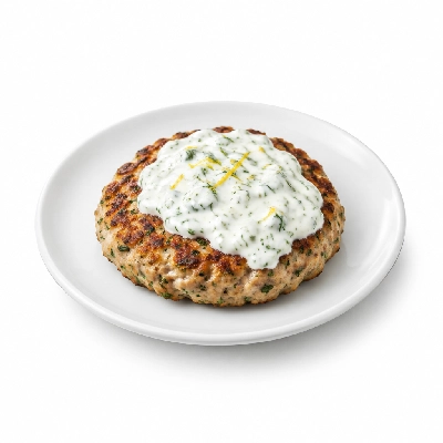 Fit AF Signature Mediterranean Turkey Burger with Lemon Dill Yogurt Sauce