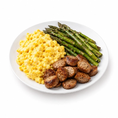 Fit AF Signature Organic Egg Scramble with Roasted Asparagus Spears & Apple Turkey Sausage