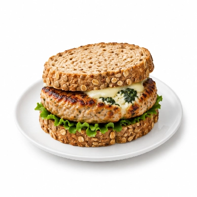 Fit AF Signature Pizza Stuffed Turkey Burger on Sprouted Grain