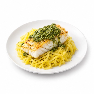 Fit AF Signature Roasted Wild Cod with Basil Pesto and Spaghetti Squash