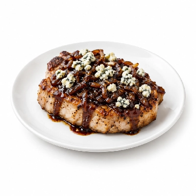 Fit AF Signature Seared Pork with Caramelized Onion Balsamic Glaze and Blue Cheese