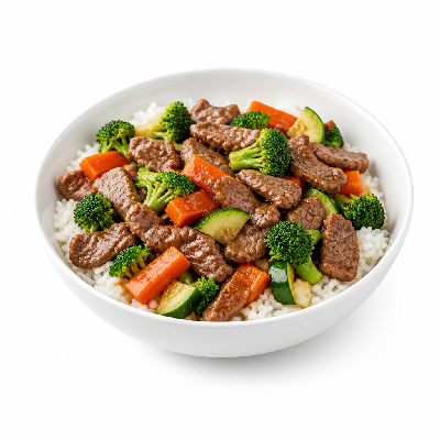 Flame Broiler Beef Veggie Bowl White Rice