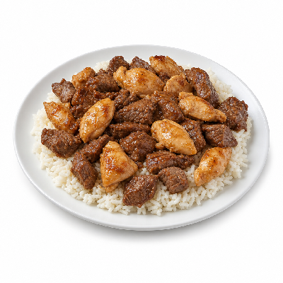 Flame Broiler Chicken and Beef Plate White Rice