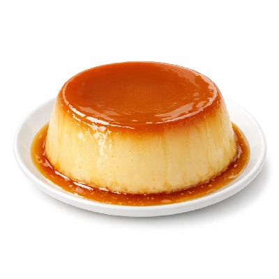 Flan caramel custard dry mix prepared with 2% milk
