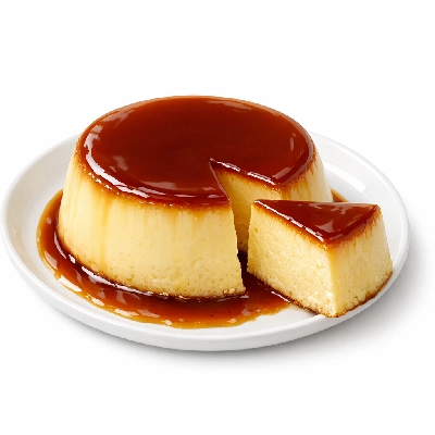 Flan caramel custard dry mix prepared with whole milk