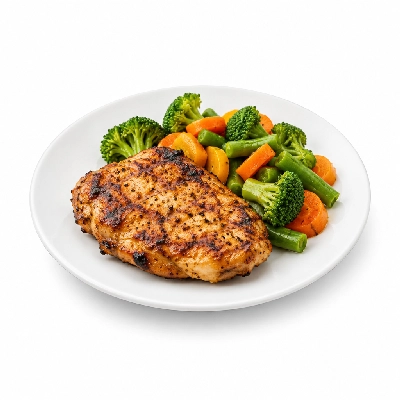 Food 4 Fitness Chargrilled Chicken Thigh Fillet with Salt and Pepper Seasonal Mix Veg 250g