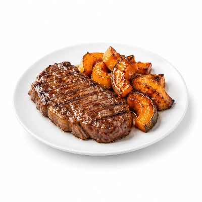 Food 4 Fitness Chargrilled Grass Fed Rump with BBQ Honey Soy Sauce Roasted Pumpkin 250g