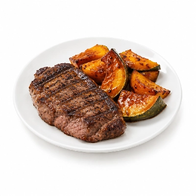 Food 4 Fitness Chargrilled Grass Fed Rump with BBQ Honey Soy Sauce Roasted Pumpkin 350g