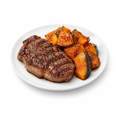 Food 4 Fitness Chargrilled Grass Fed Rump with BBQ Honey Soy Sauce Roasted Pumpkin 450g