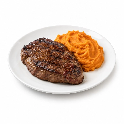 Food 4 Fitness Chargrilled Grass Fed Rump with BBQ Honey Soy Sauce Sweet Potato Mash 450g