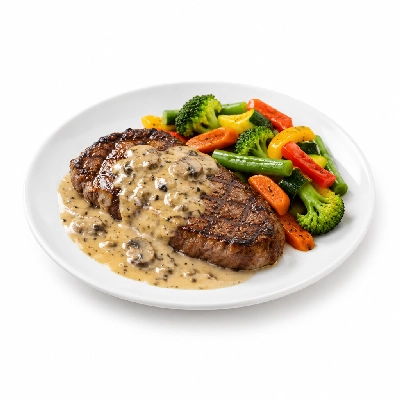 Food 4 Fitness Chargrilled Grass Fed Rump with Diane Sauce Seasonal Mix Veg 450g