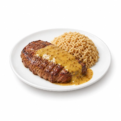 Food 4 Fitness Chargrilled Grass Fed Rump with Dijon Honey Mustard Sauce Brown Rice 350g