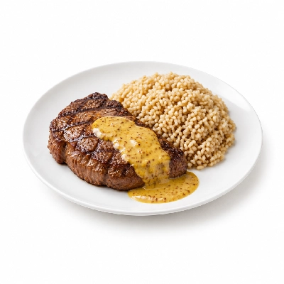 Food 4 Fitness Chargrilled Grass Fed Rump with Dijon Honey Mustard Sauce Brown Rice 450g