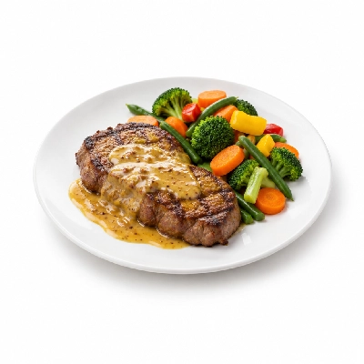 Food 4 Fitness Chargrilled Grass Fed Rump with Dijon Honey Mustard Sauce Seasonal Mix Veg 250g