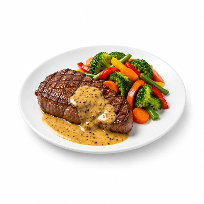 Food 4 Fitness Chargrilled Grass Fed Rump with Dijon Honey Mustard Sauce Seasonal Mix Veg 450g