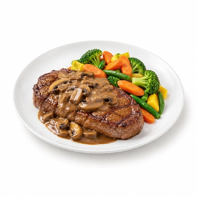 Food 4 Fitness Chargrilled Grass Fed Rump with Mushroom Sauce Seasonal Mix Veg 450g