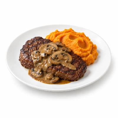 Food 4 Fitness Chargrilled Grass Fed Rump with Mushroom Sauce Sweet Potato Mash 450g