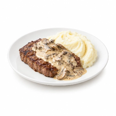 Food 4 Fitness Chargrilled Grass Fed Rump with Mushroom Sauce White Potato Mash 250g
