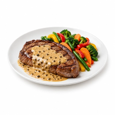 Food 4 Fitness Chargrilled Grass Fed Rump with Peppercorn Sauce Seasonal Mix Veg 250g