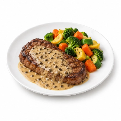 Food 4 Fitness Chargrilled Grass Fed Rump with Peppercorn Sauce Seasonal Mix Veg 350g