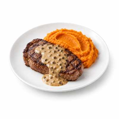 Food 4 Fitness Chargrilled Grass Fed Rump with Peppercorn Sauce Sweet Potato Mash 250g