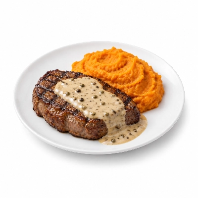 Food 4 Fitness Chargrilled Grass Fed Rump with Peppercorn Sauce Sweet Potato Mash 450g
