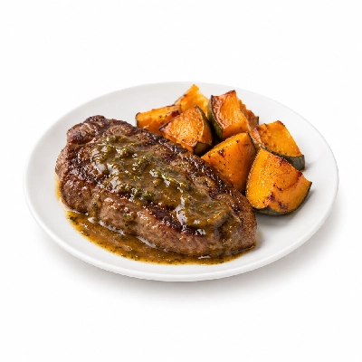 Food 4 Fitness Chargrilled Grass Fed Rump with Rosemary Sauce Roasted Pumpkin 350g