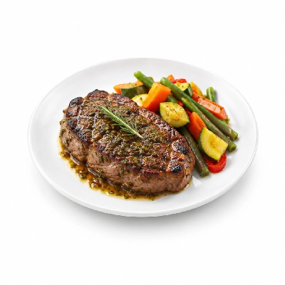 Food 4 Fitness Chargrilled Grass Fed Rump with Rosemary Sauce Seasonal Mix Veg 250g