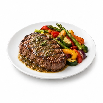 Food 4 Fitness Chargrilled Grass Fed Rump with Rosemary Sauce Seasonal Mix Veg 450g